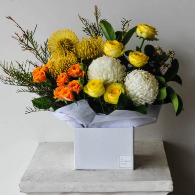 cheerful flower box arrangement